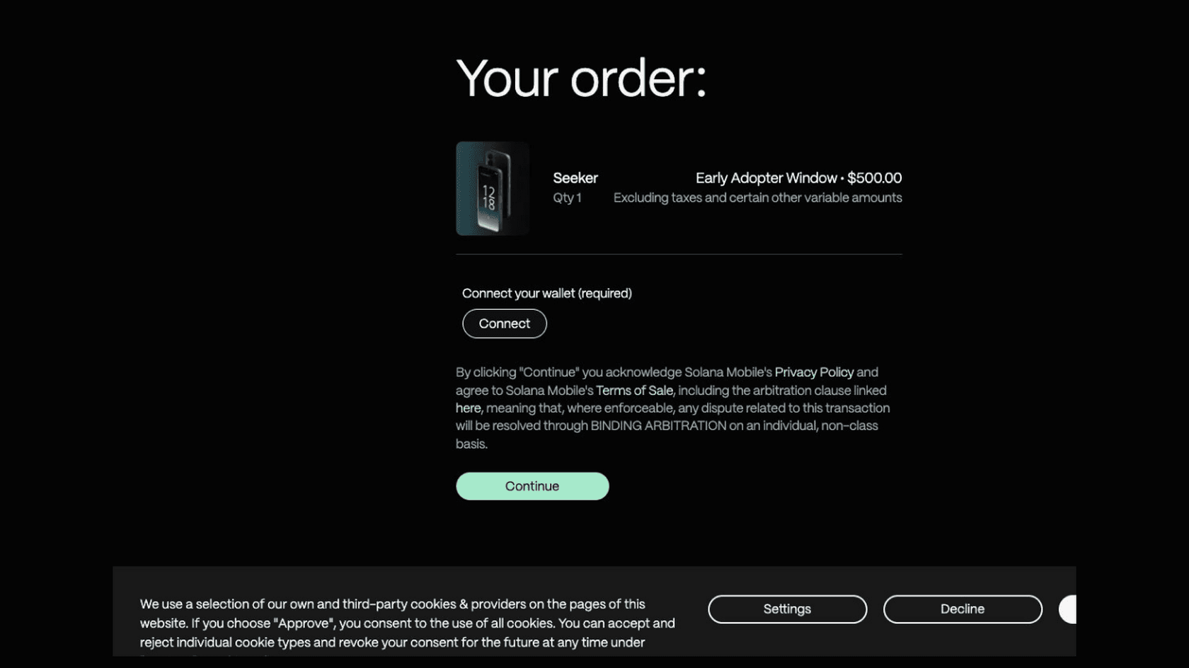 Solana Mobile (Seeker) Pre-Order Page. Source: Solana Mobile Store