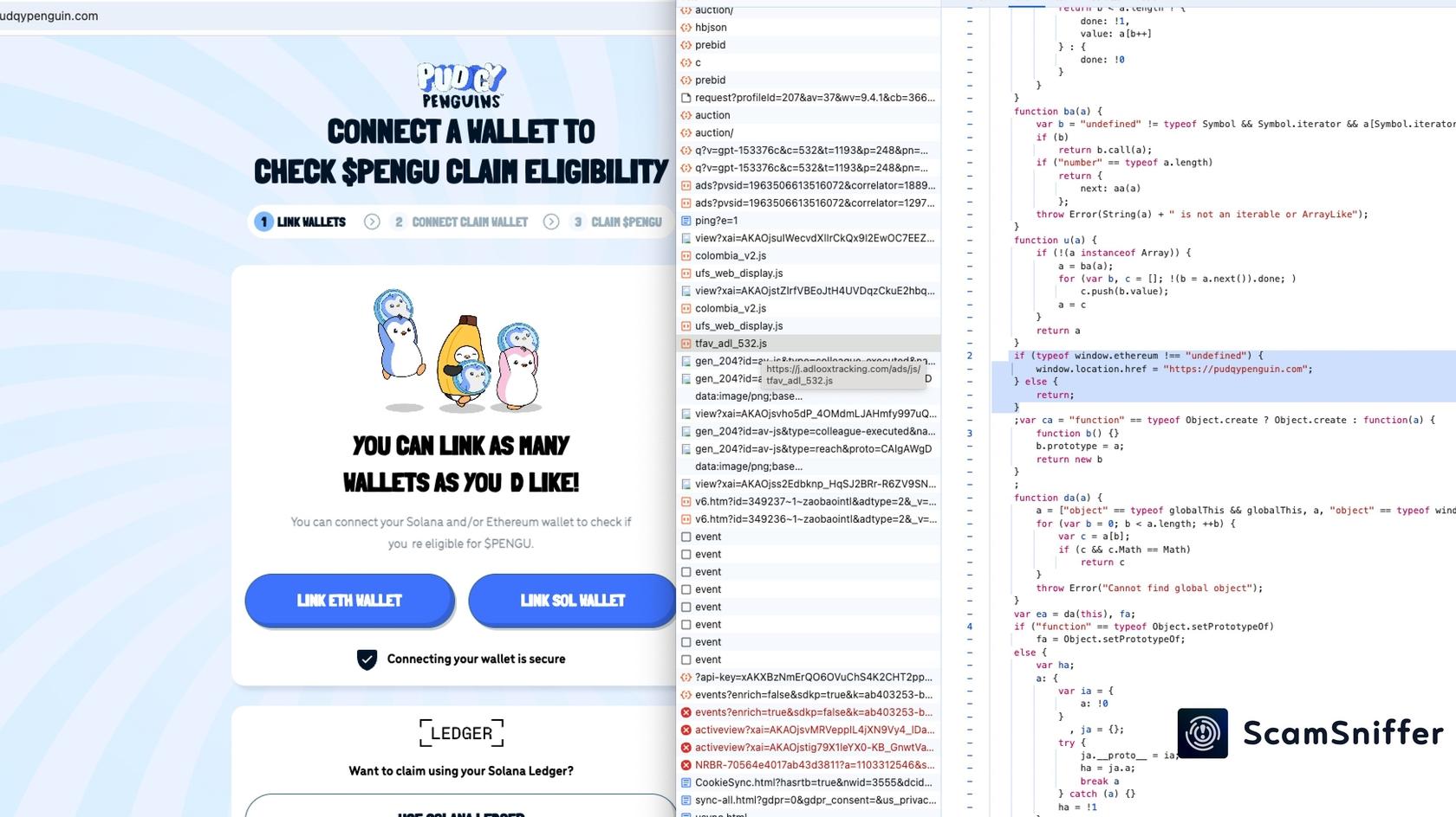 Fake Website and Malicious Code. Source: Scam Sniffer