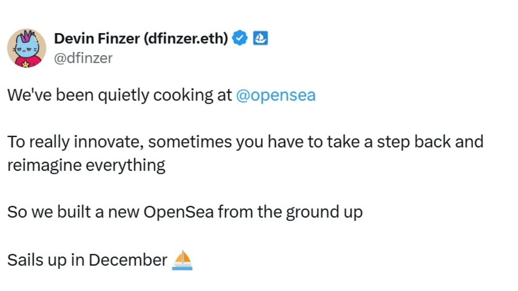 OpenSea's CEO tweet. Source: X