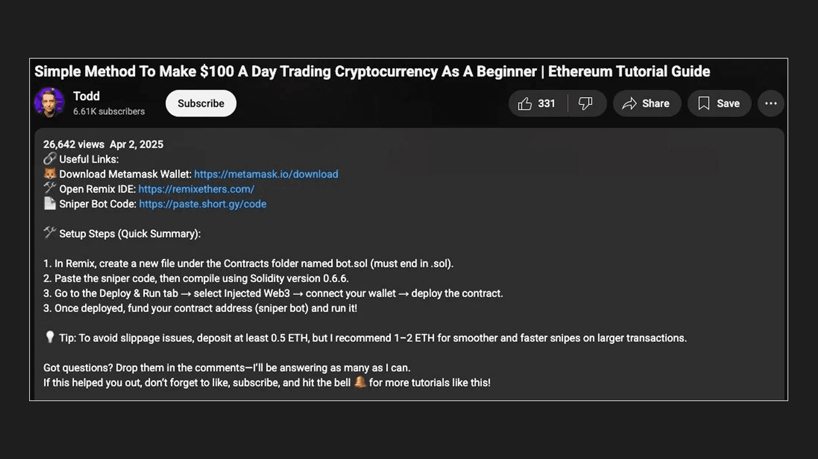 Scam Smart Contract Deployment Instructions. Source: sentinelone.com