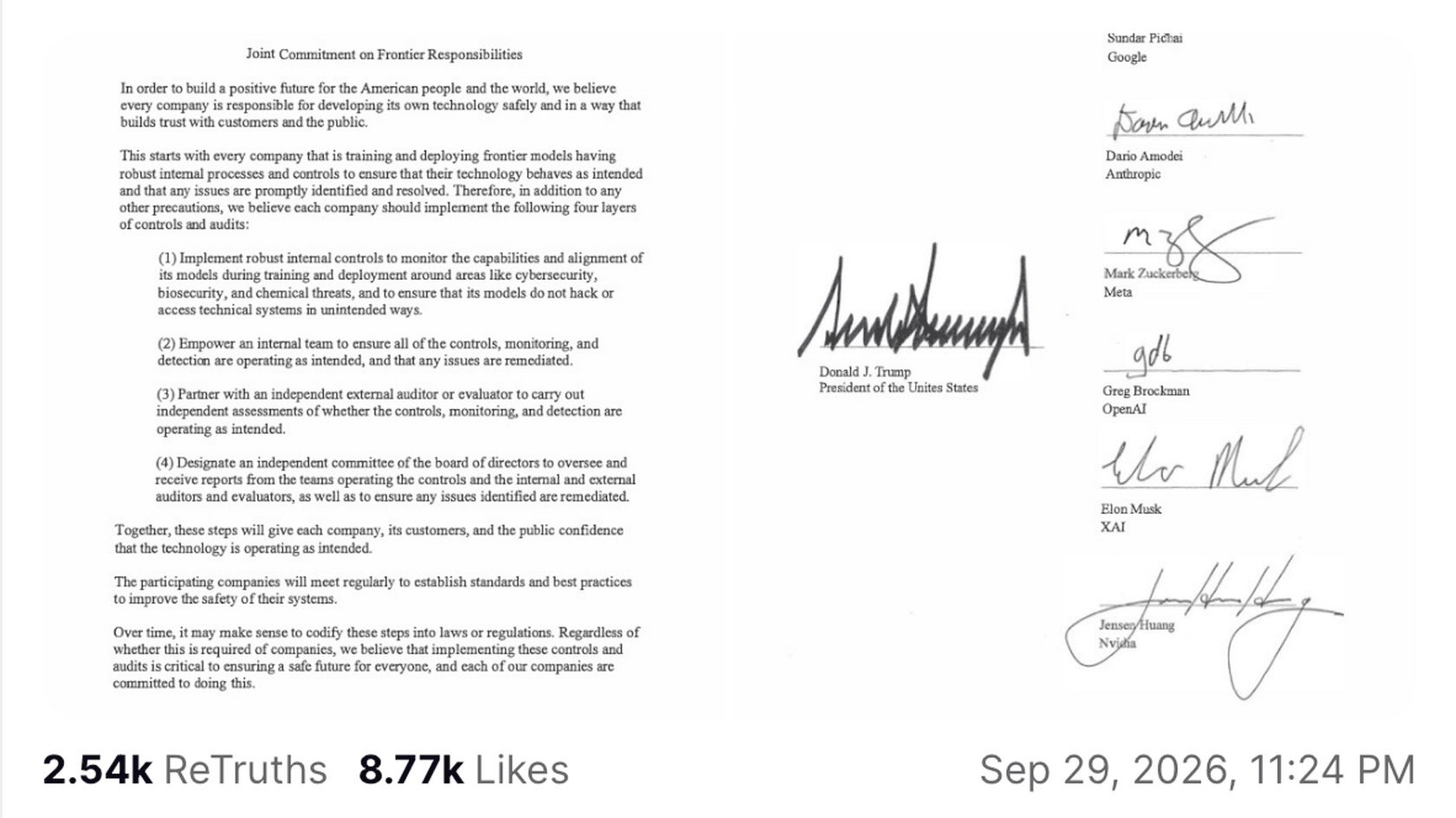 Voluntary self-regulation accord. Source: D. Trump on Truth Social