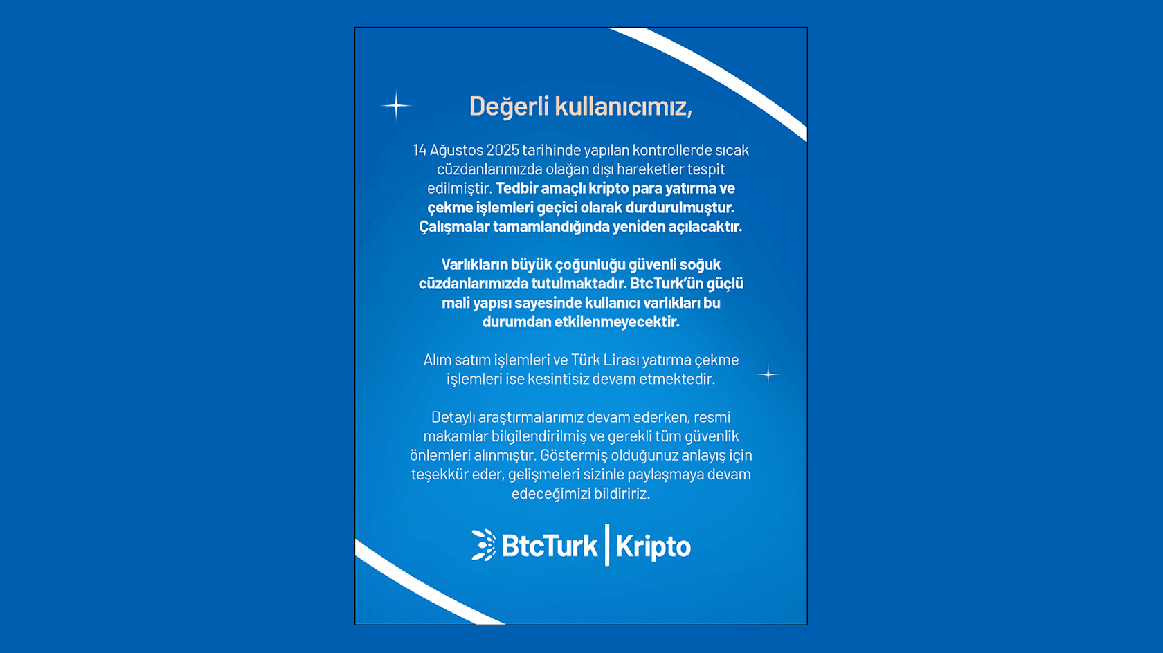 BtcTurk Announcement. Source: @BtcTurkKripto