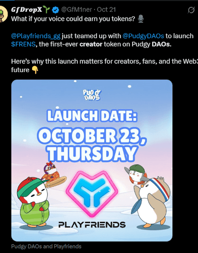 Source: X | $Frens community token launch on Pudgy DAOs