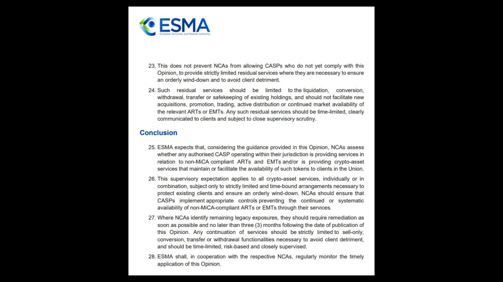 Text of the document. Source: ESMA