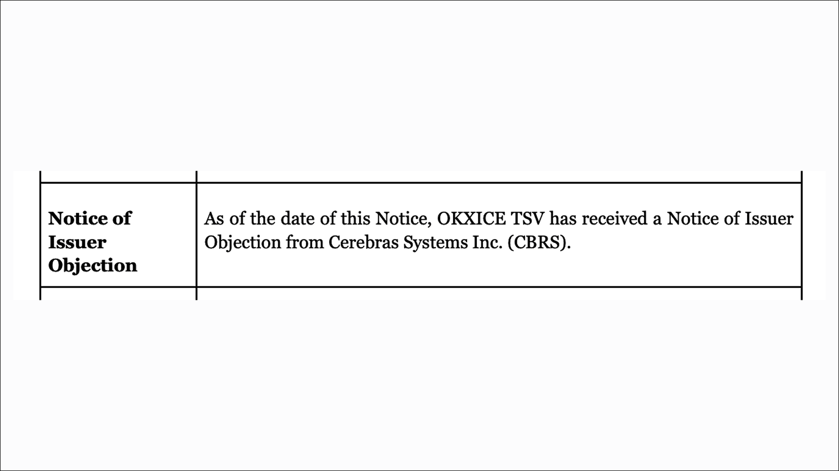 Cerebras Systems' objection. Source: the OKXICE notice.