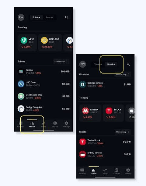  xStocks can be accessed under Markets in the Telegram App
