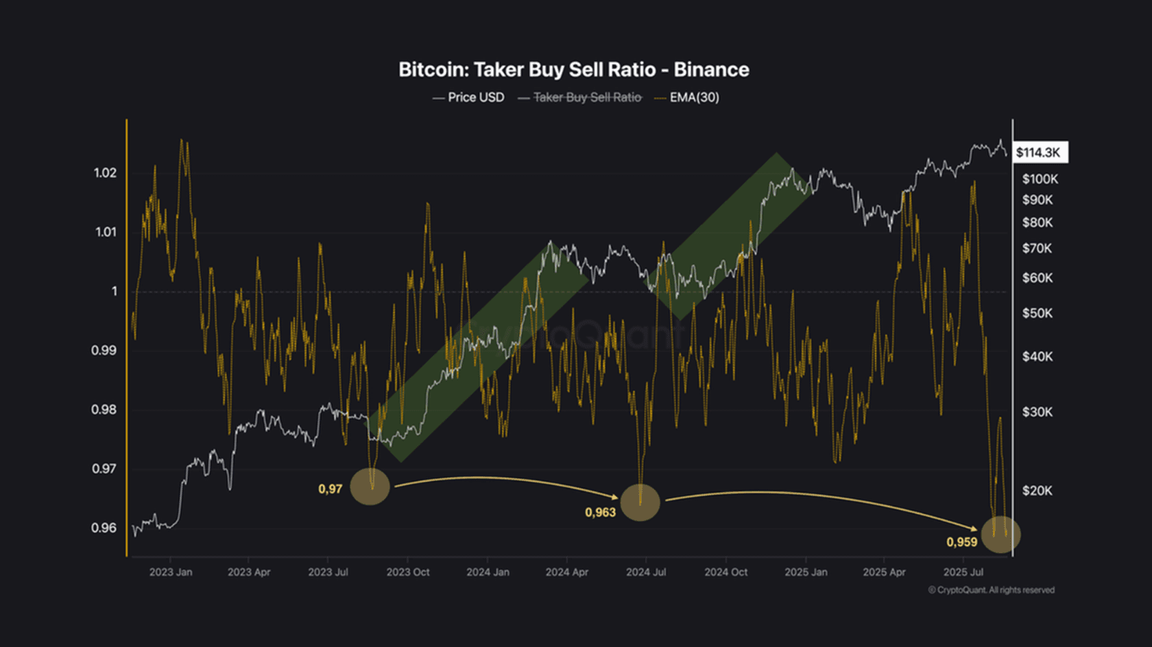 Taker Buy Sell Ratio (BTC). Source: CryptoQuant