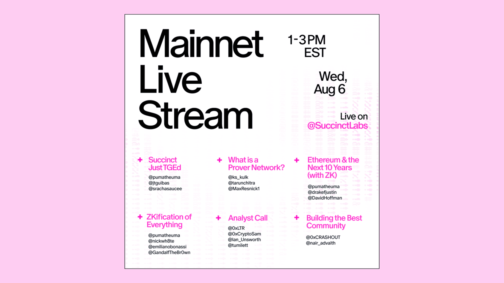 Succinct Mainnet Launch (PROVE). Source: @SuccinctLabs
