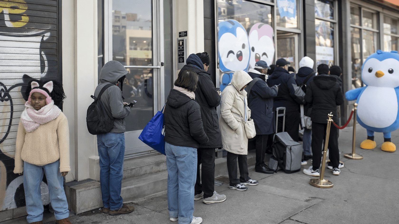 Queue at the Pudgy Petals pop-up in New York. Source: Pudgy Penguins on X