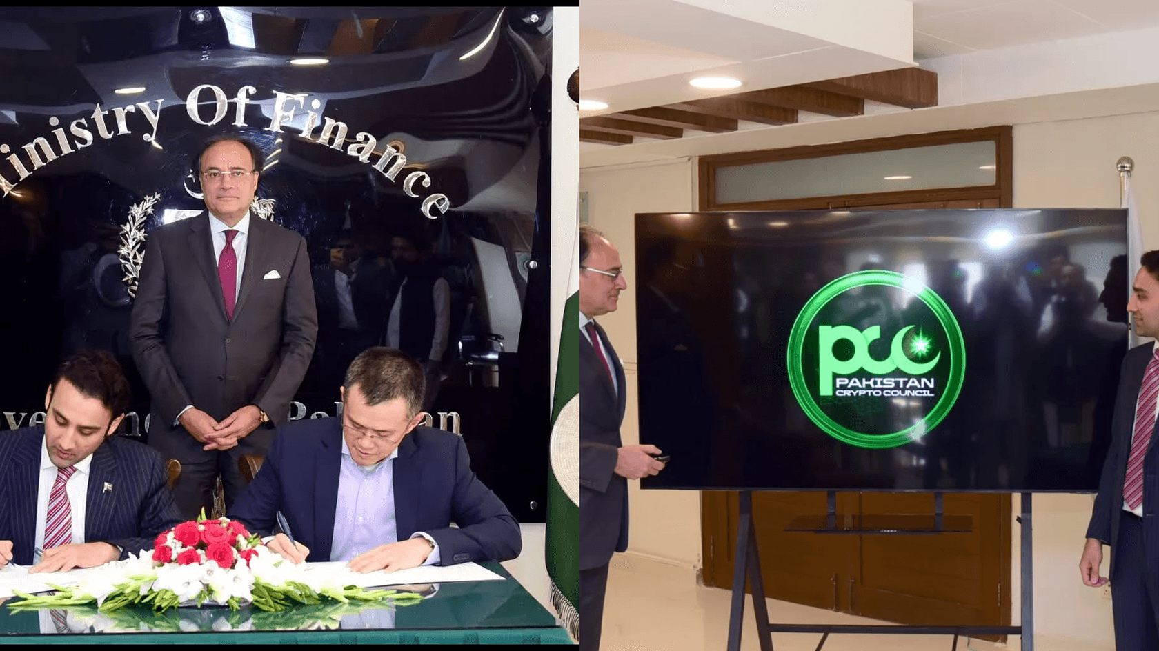 Signing of the document appointing Changpeng Zhao (CZ) as an advisor to the Pakistan Crypto Council (Pakistan Crypto Council). Source: FinanceMinistry