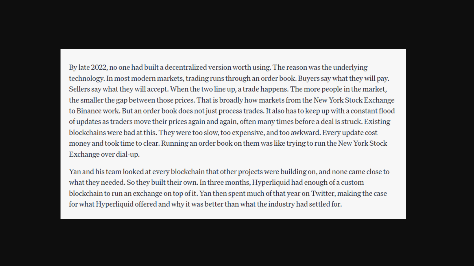 Excerpt from Cooke's piece on Yan and Hyperliquid