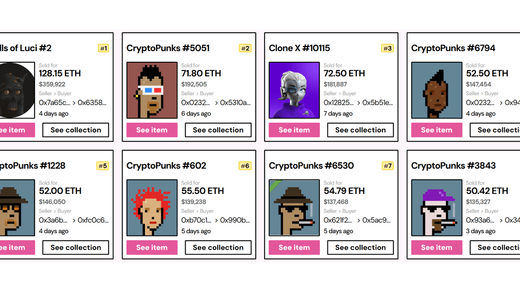 Top NFT Collections Sales. Source: nftpricefloor
