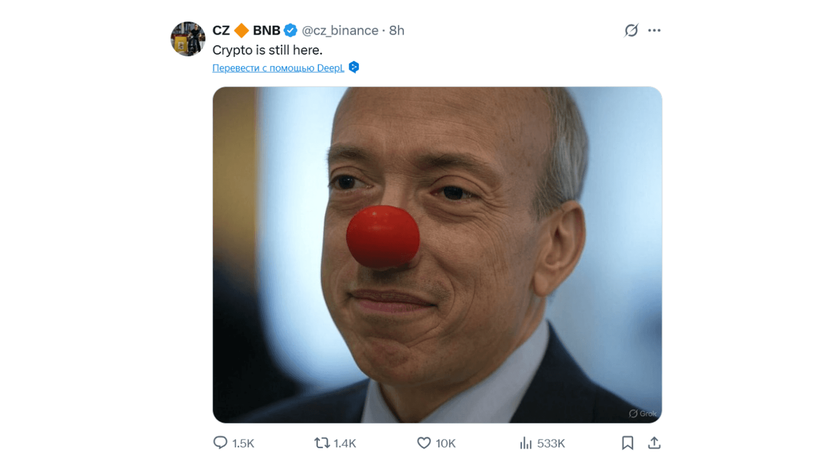 CZ's Comment. Source: @cz_binance