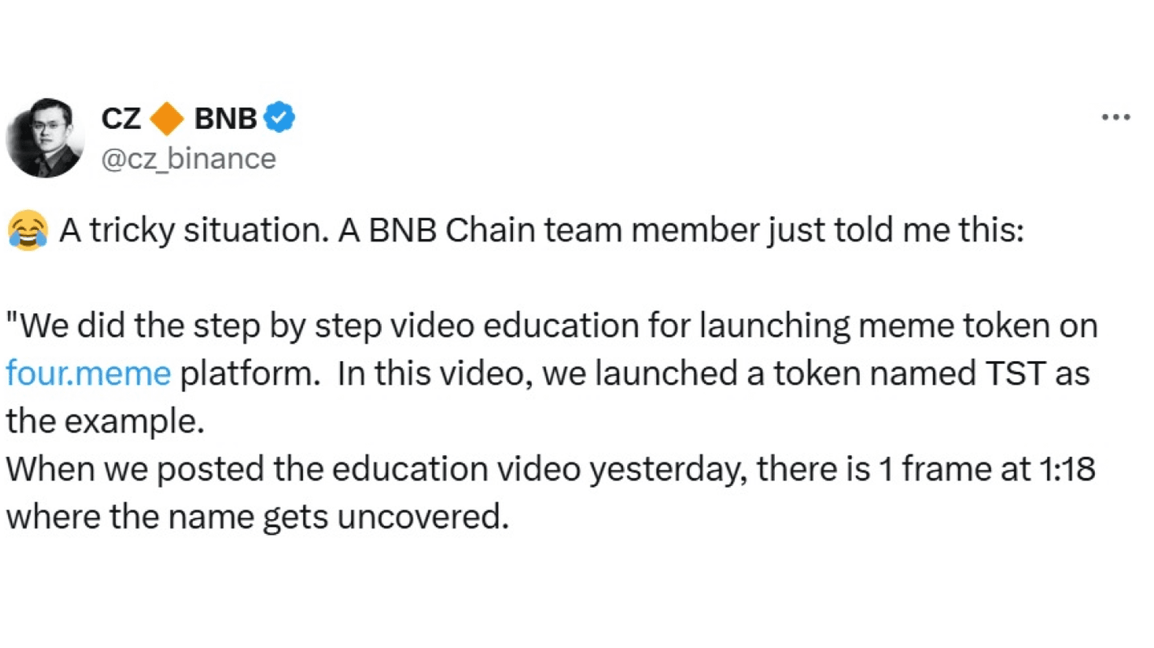 CZ' Tweet. Source: cz_binance