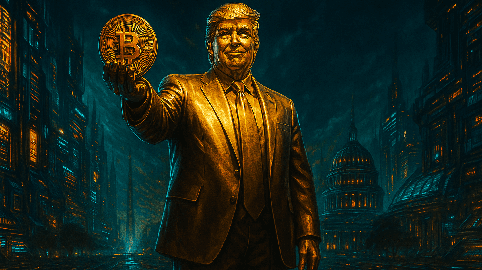 Golden Statue of Trump Holding Bitcoin Set Up in Washington