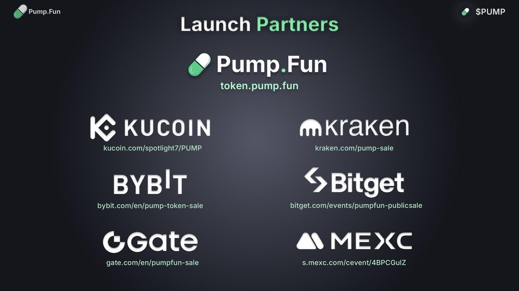 Pumpfun (PUMP) Launch-Listing Partners. Source: @pumpdotfun