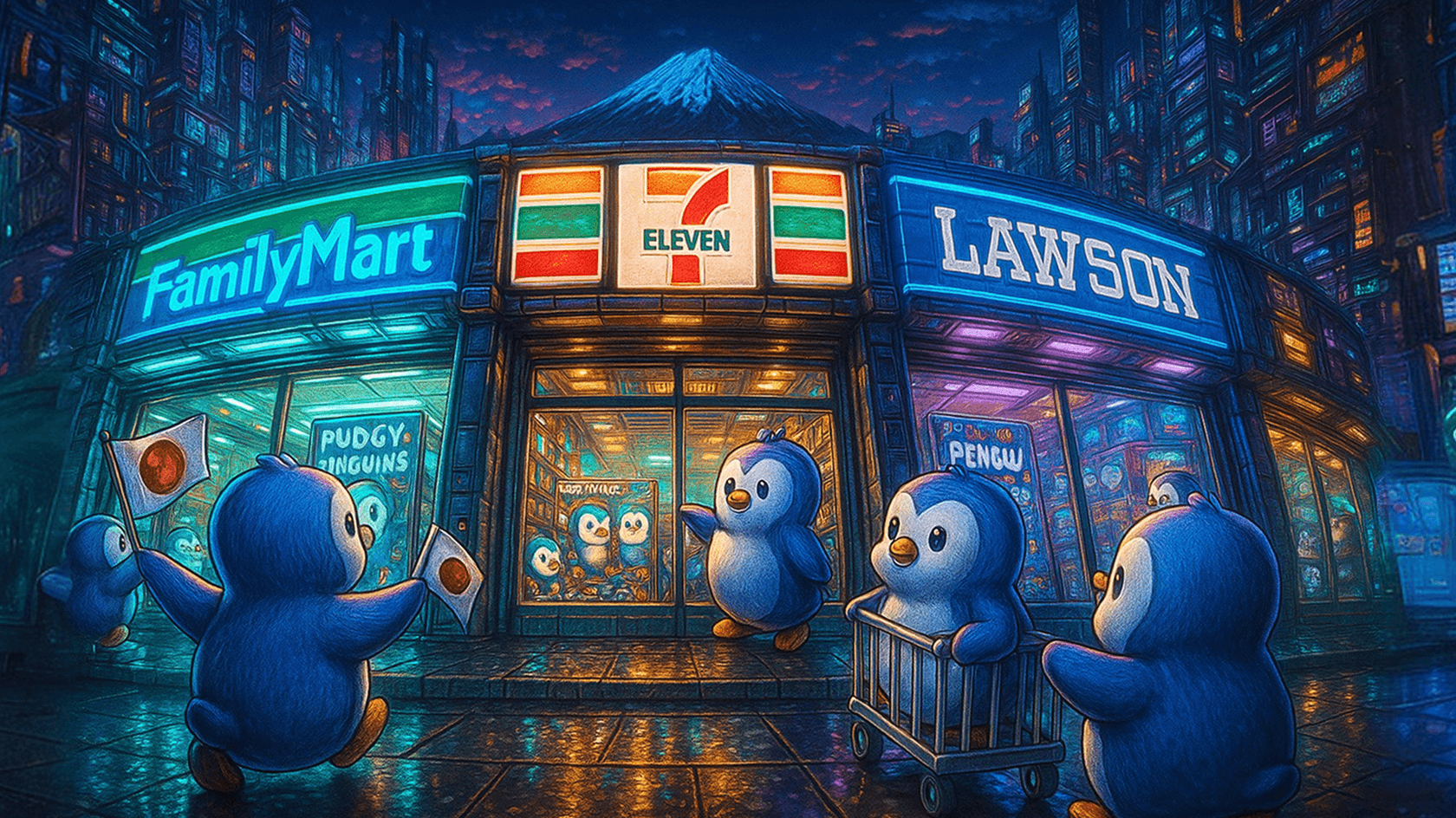 Collectible Pudgy Penguins cards are now on sale in Japan’s biggest retail chains, including 7-Eleven and FamilyMart.