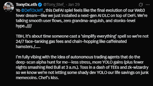 Source X: An X user Tony0x.eth calls DeFAI the final evolution of Web3 