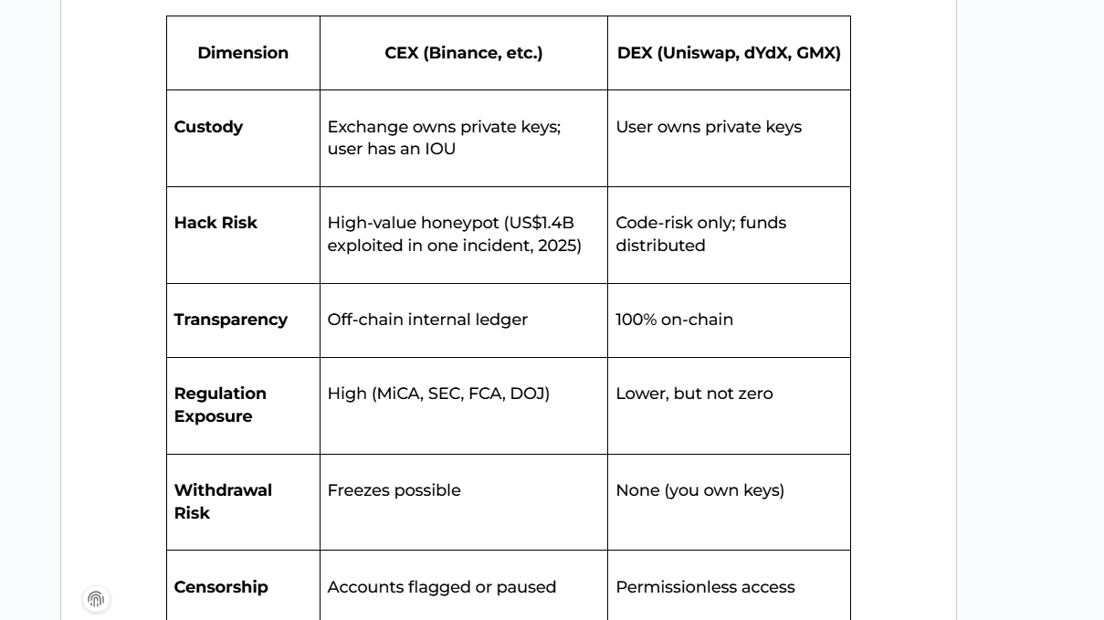 CEX vs DEX