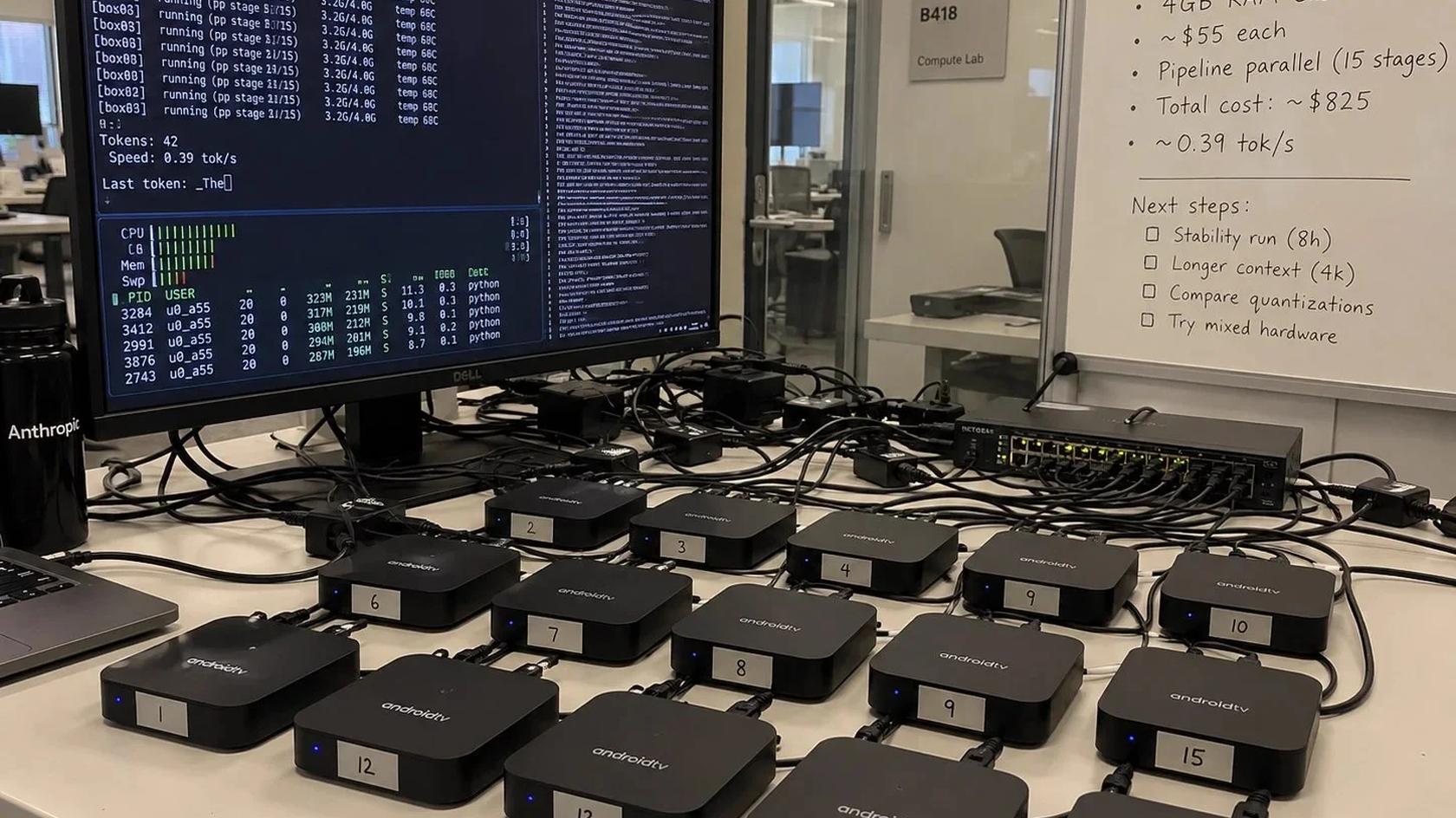 Anthropic experiment: Gemma 4 model distributed across 15 cheap Android TV boxes.