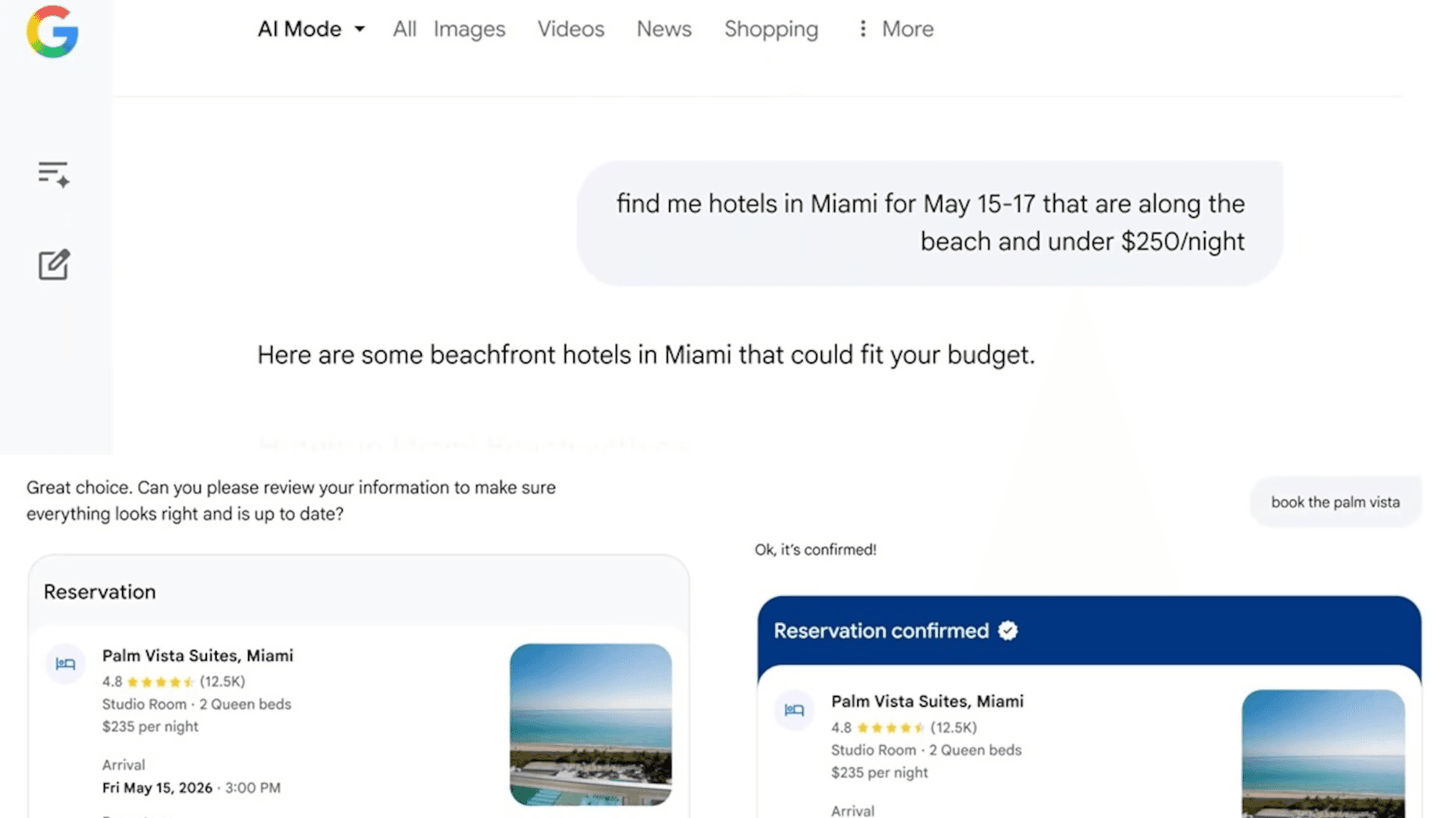 Google AI’s booking agent for hotel bookings