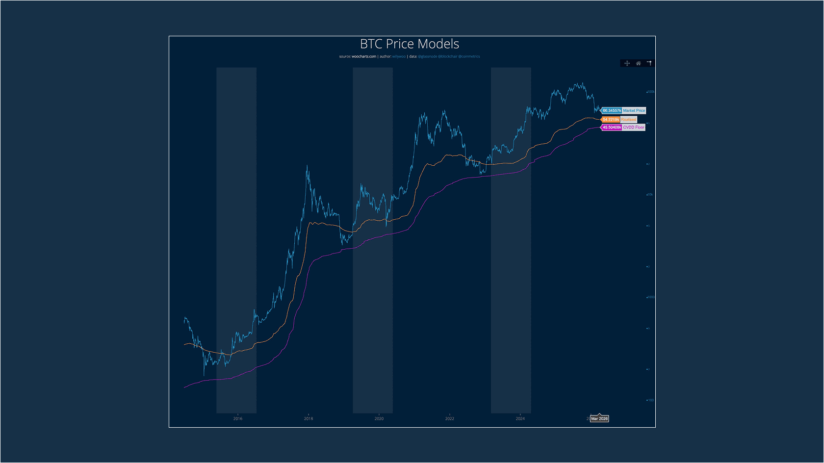 Bitcoin market price dynamics and fundamental metrics. Source: Willy Woo on X