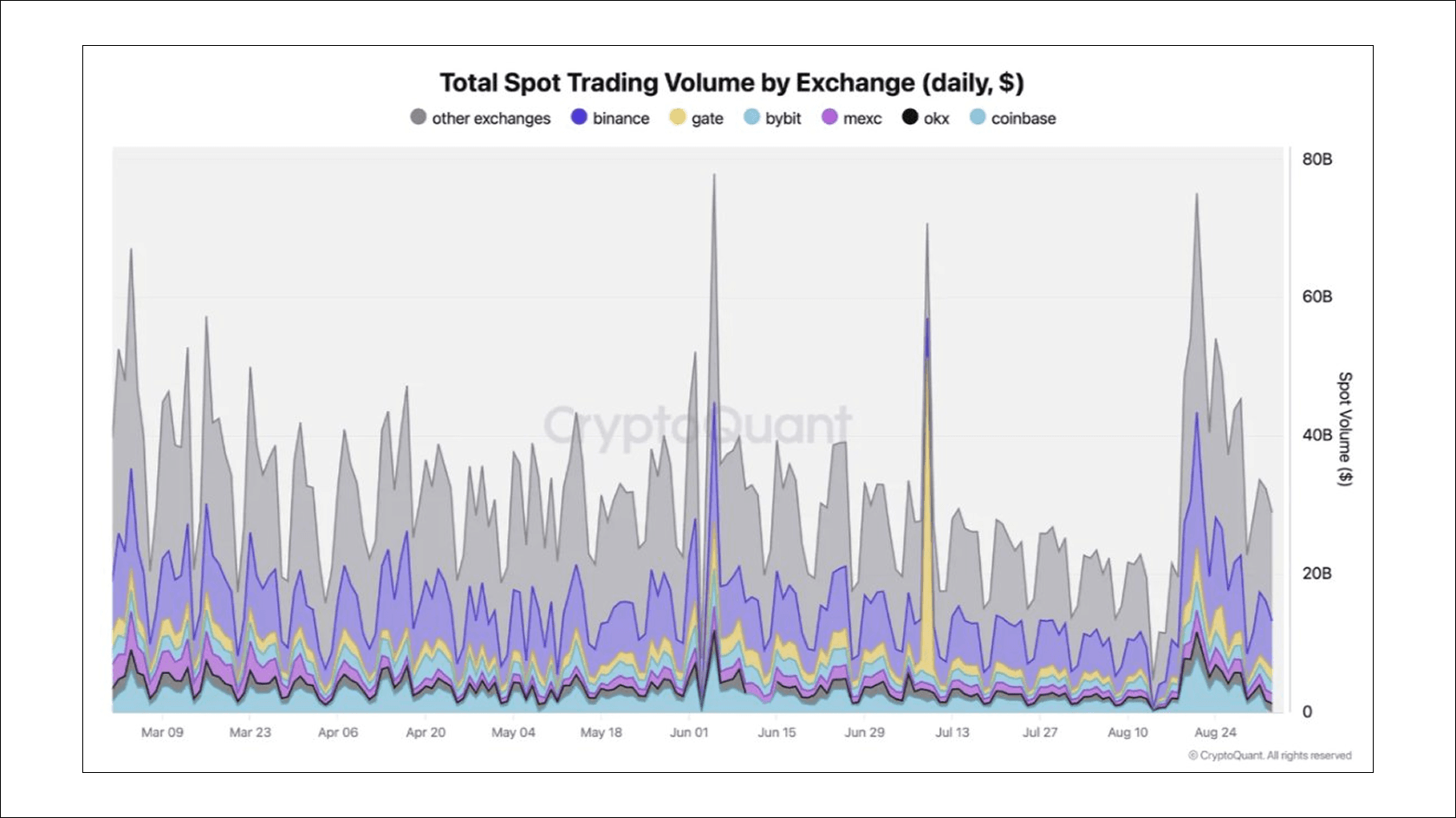 Daily Spot Trading Volume Across Exchanges. Source: CryptoQuant